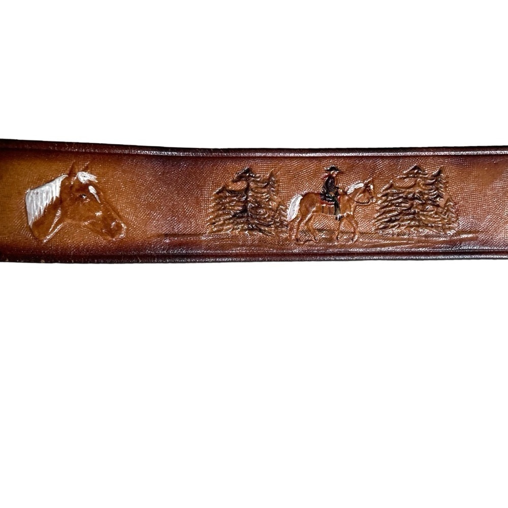 Handmade Hand Tooled Brown Leather Belt Horses Extra Small - Picture 5 of 12